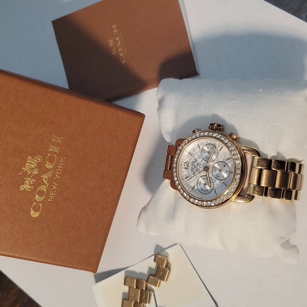 Coach Gold-Tone Crystal Bezel Chronograph Watch - Picture 2 of 8